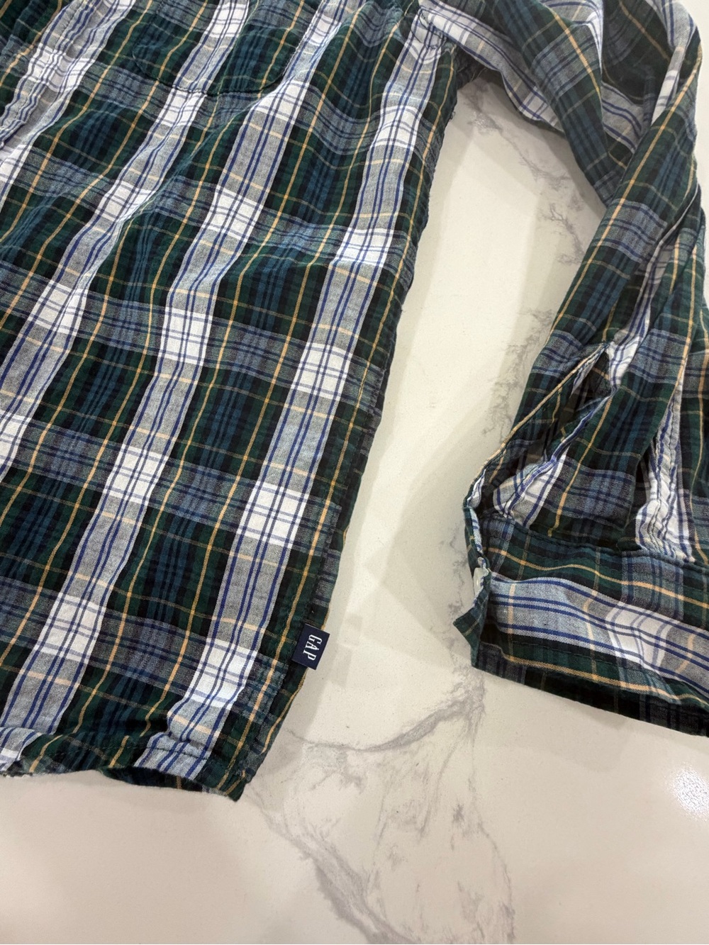 GAP Kids Boys Plaid Flannel Button Down Shirt Green White Size Large 10/12 - Picture 2 of 4